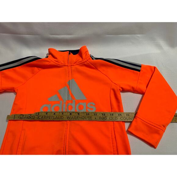 Adidas Youth Track Jacket Orange/Blue Size 7/8 (120) Striped Sleeve Logo Zip - Picture 3 of 7